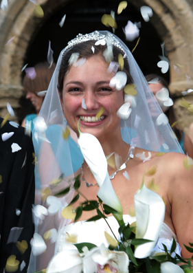 bride with confetti